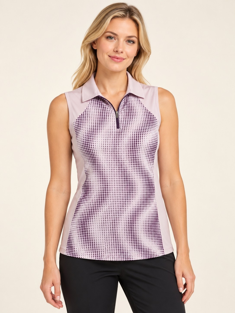 Callaway Brand New Sleeveless Polo Tank Top in Light Lavender with Purple Dots